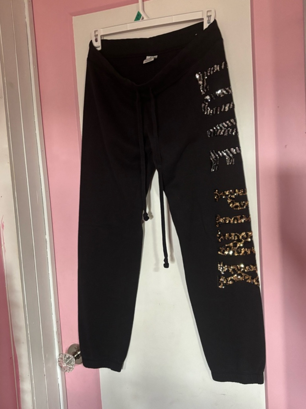 PINK Black Sequin Accent Joggers